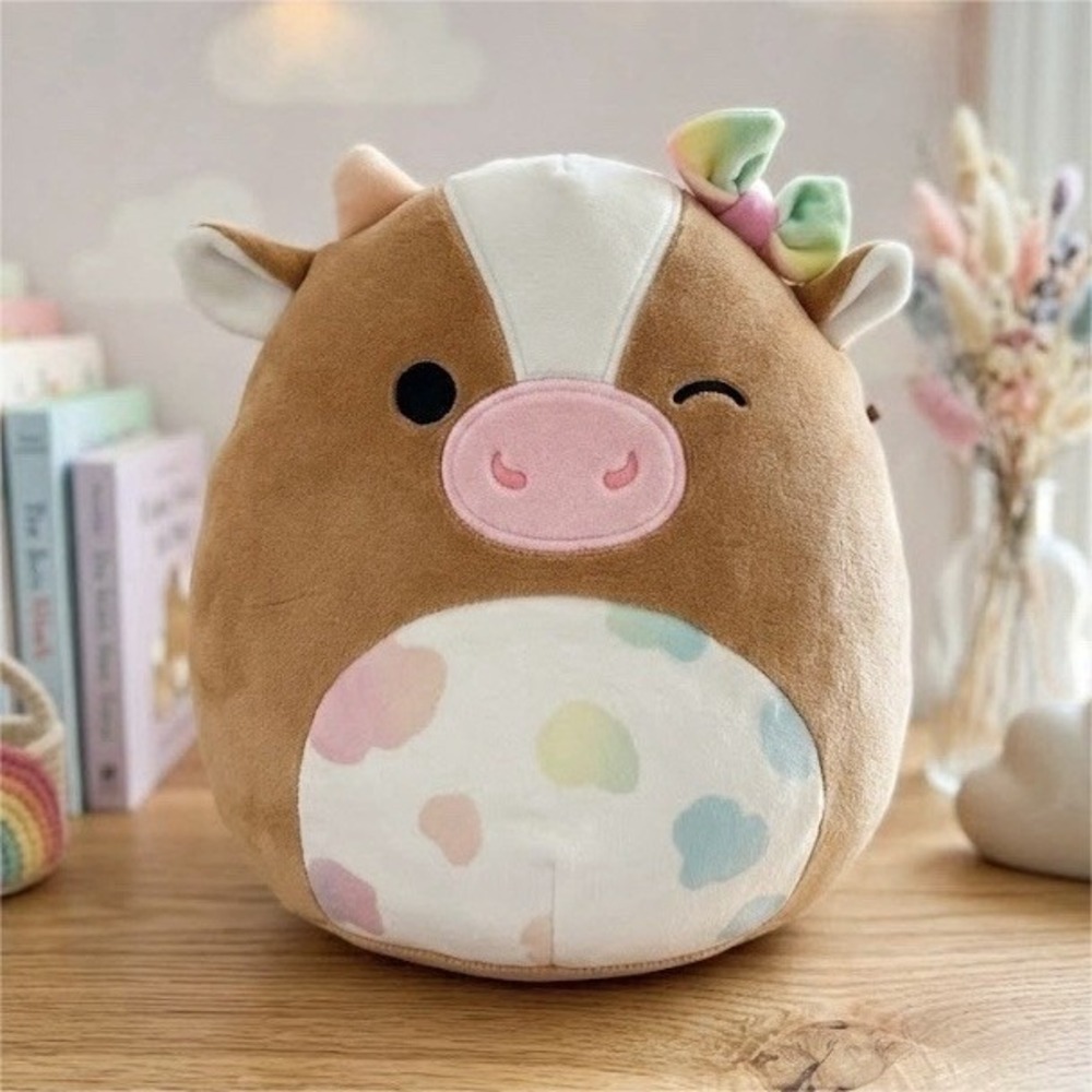 Squishmallows Griella Cow Plush Brown White Easter Rainbow 2023 7.5in NWOT